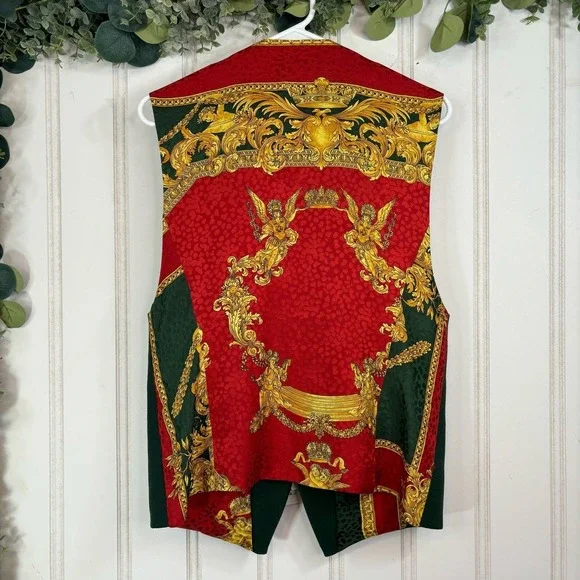 Vintage Luan Sare Alta‎ Moda Vest Italian Wool Green Red Gold Baroque Mob Wife - Picture 3 of 13